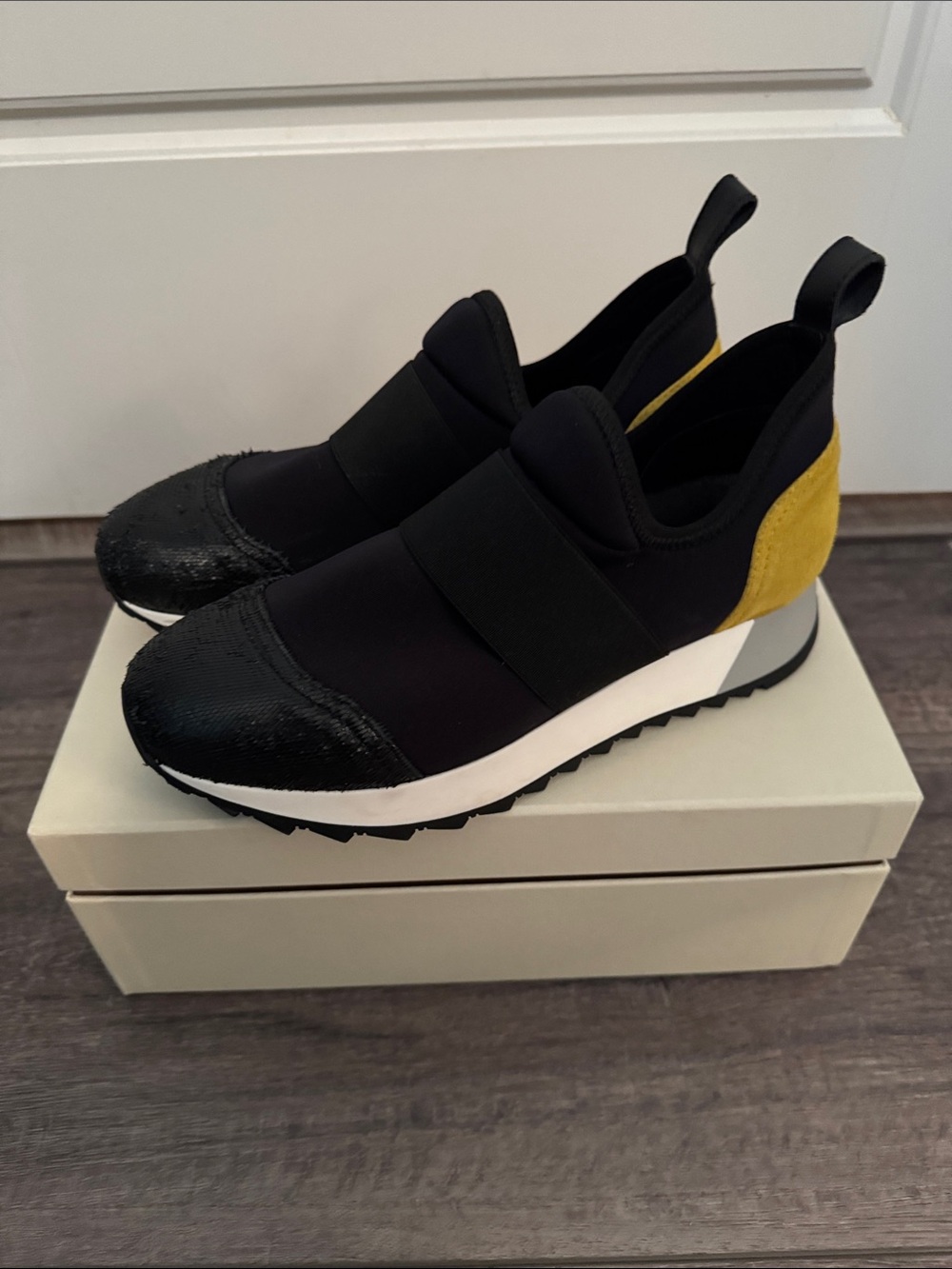 M. Gemi The Porto Black & Yellow Slip-On Athletic Sneakers